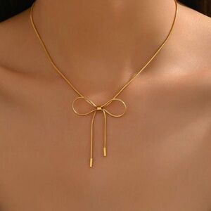 Gold Plated Stainless Steel Bow Pendant Necklace